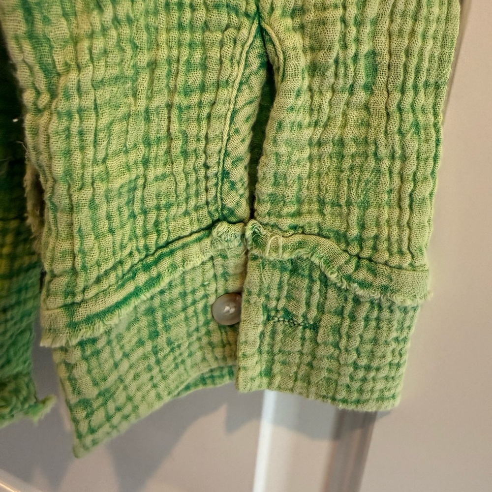 NWT Washing Wrinkled Green Gauze Button Down Shirt - Picture 7 of 8